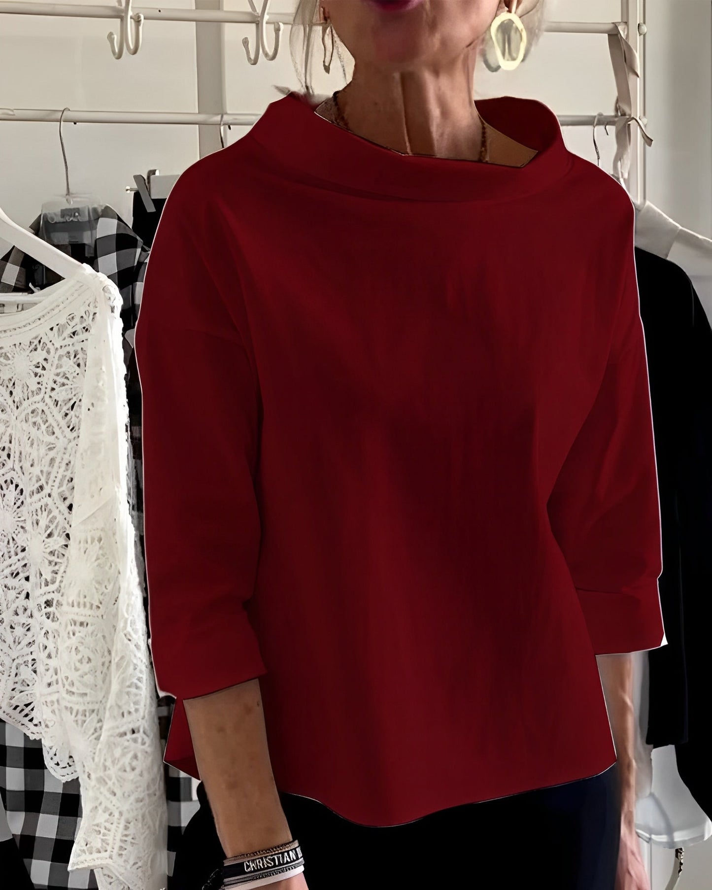 Orinda - Elegancki top damski z półkołnierzykiem