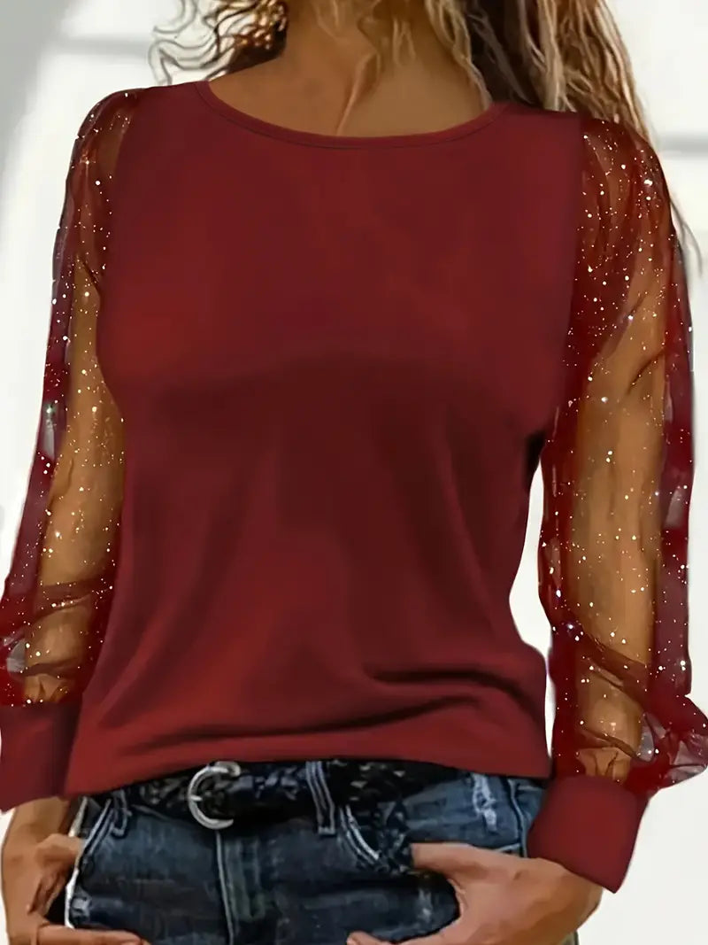 Megumi - Elegancka bluzka z transparentnymi rękawami