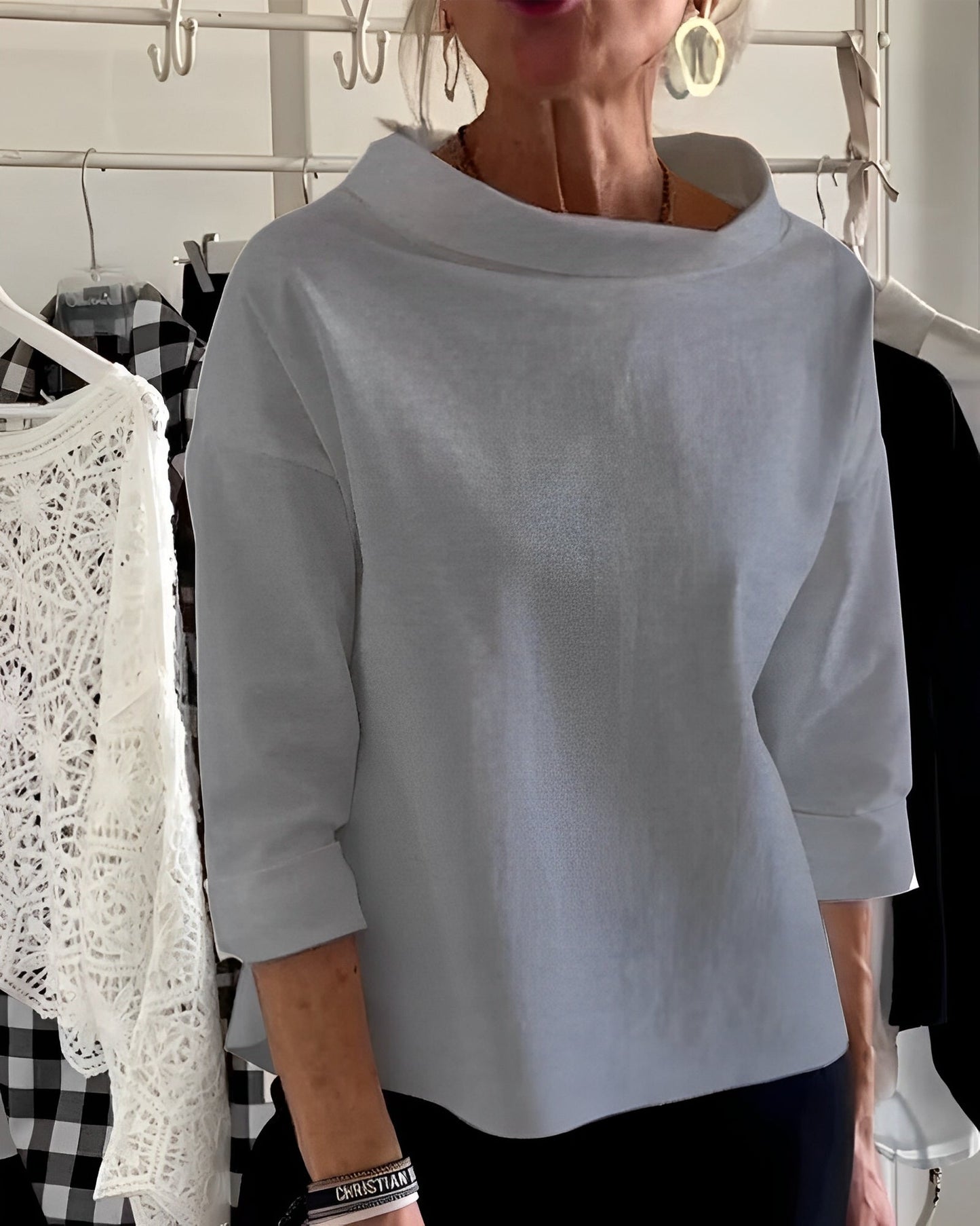 Orinda - Elegancki top damski z półkołnierzykiem