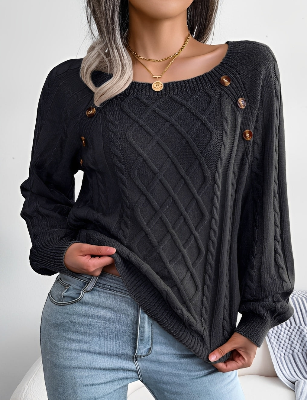 Sally - Stylowy sweter z dzianiny z guzikami dla kobiet