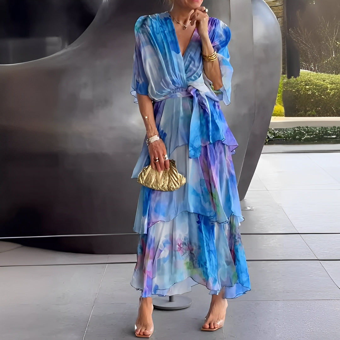 Felisha - Elegancka długa sukienka z nadrukiem