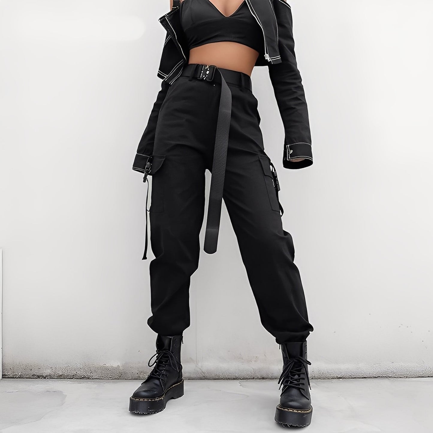 Clotilde - Damskie spodnie cargo z elastycznym, wysokim stanem