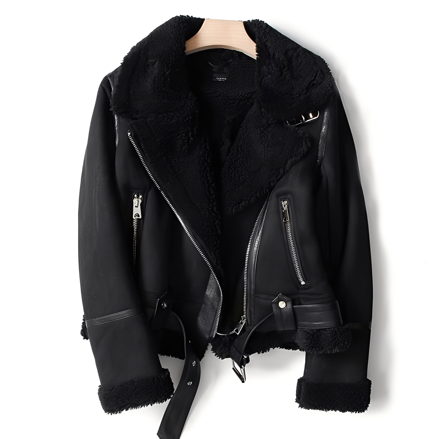 Marianne - Stylowa kurtka skórzana z zamszu z paskiem dla kobiet