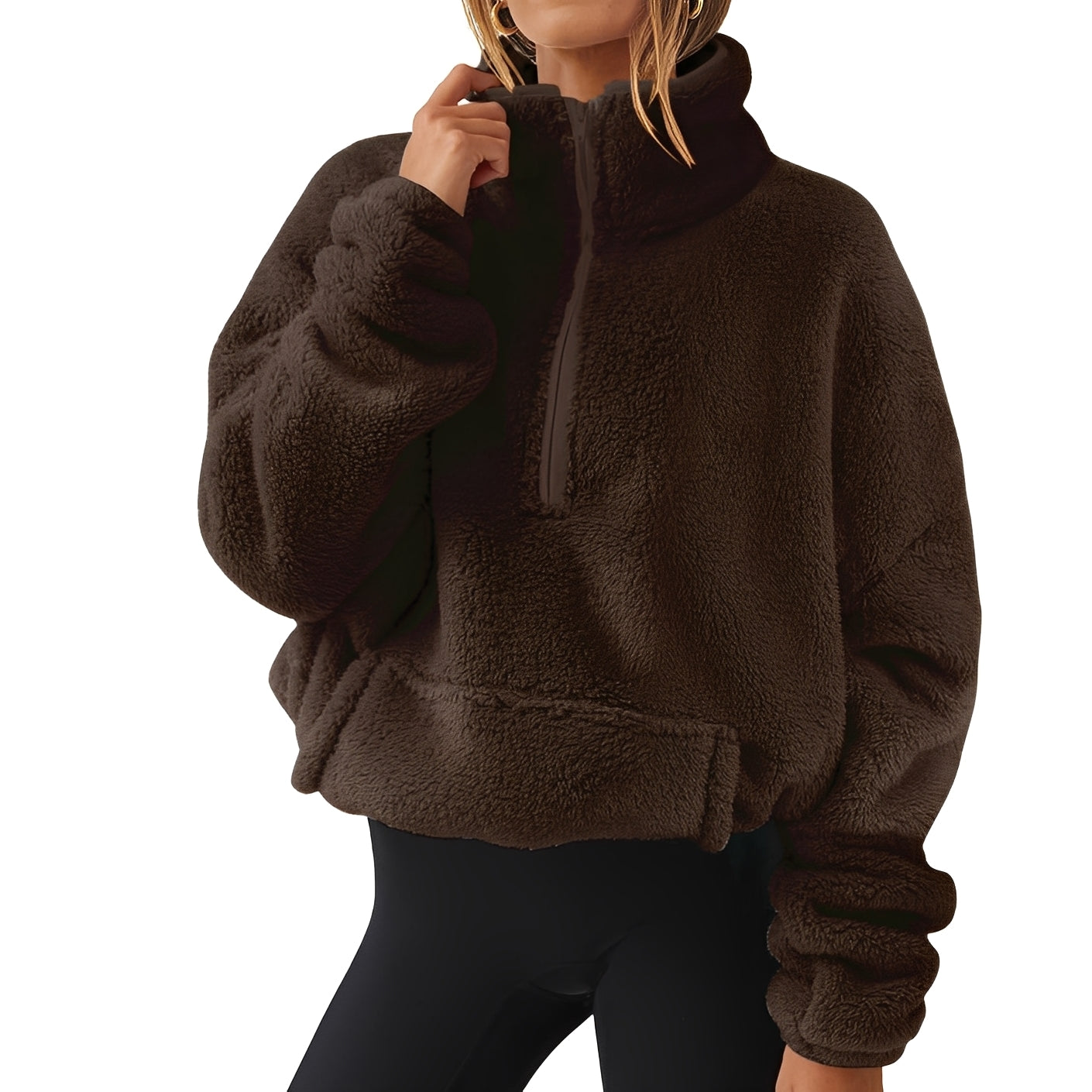 Tiffany - Ciepły aksamitny sweterek z połowicznym zamkiem dla kobiet