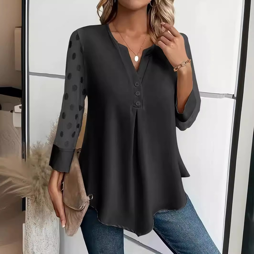 Hannah - Elegancka bluzka z siateczki z długim rękawem dla kobiet