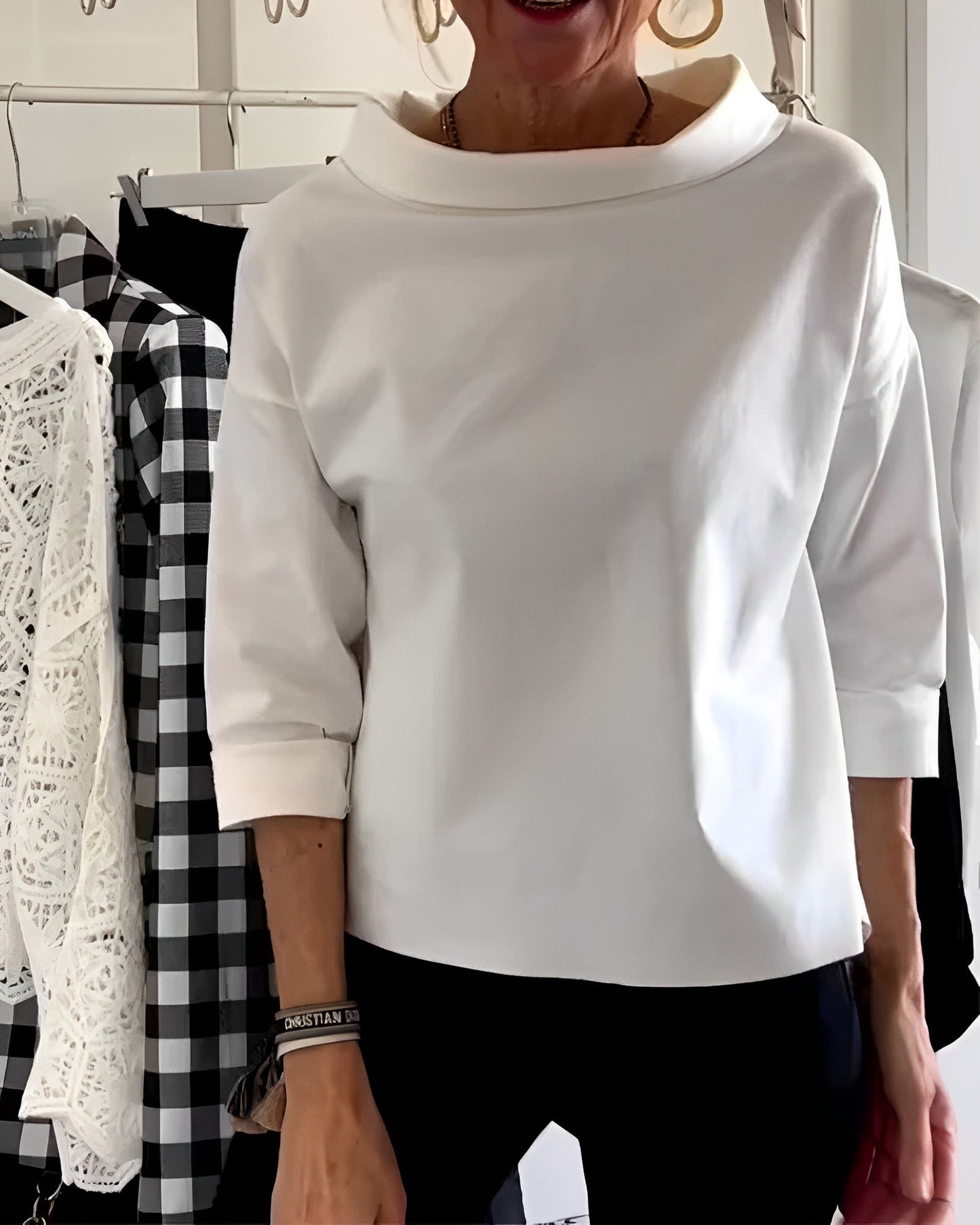 Orinda - Elegancki top damski z półkołnierzykiem