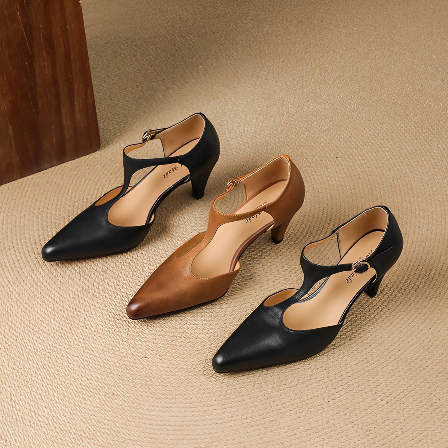 Sophie - Casualowe skórzane czółenka z paskiem w kształcie T dla kobiet