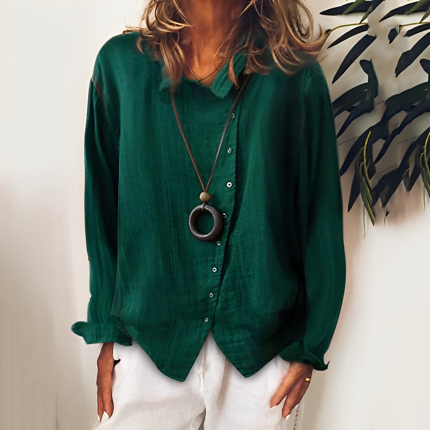 Madelina - Elegancka lniana koszula z długim rękawem