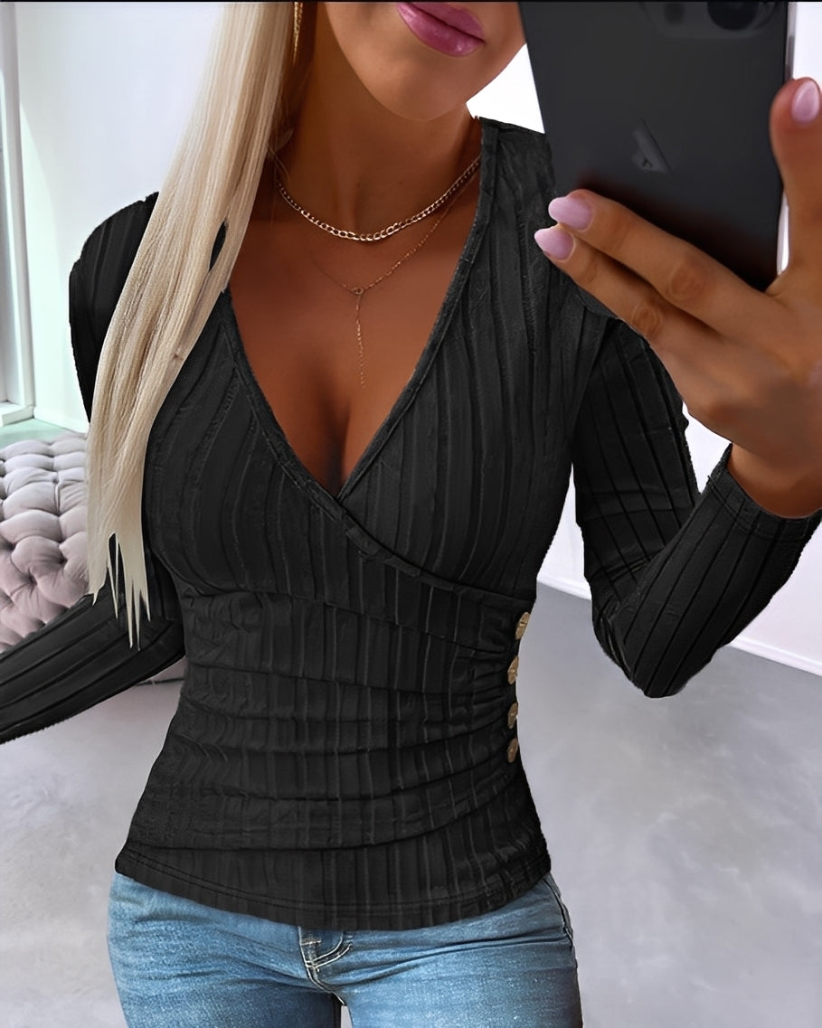 Annie - Luźny sweterek w paski z dekoltem V dla kobiet