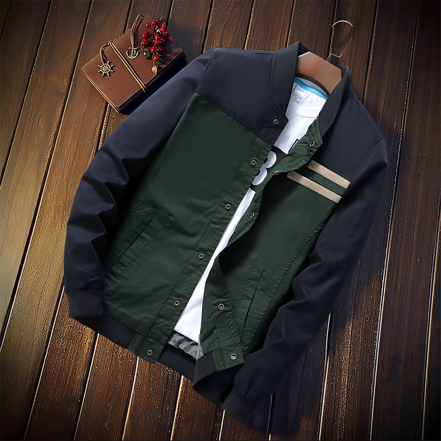 Jenson - Nowoczesna bomberka z paskami dla mężczyzn