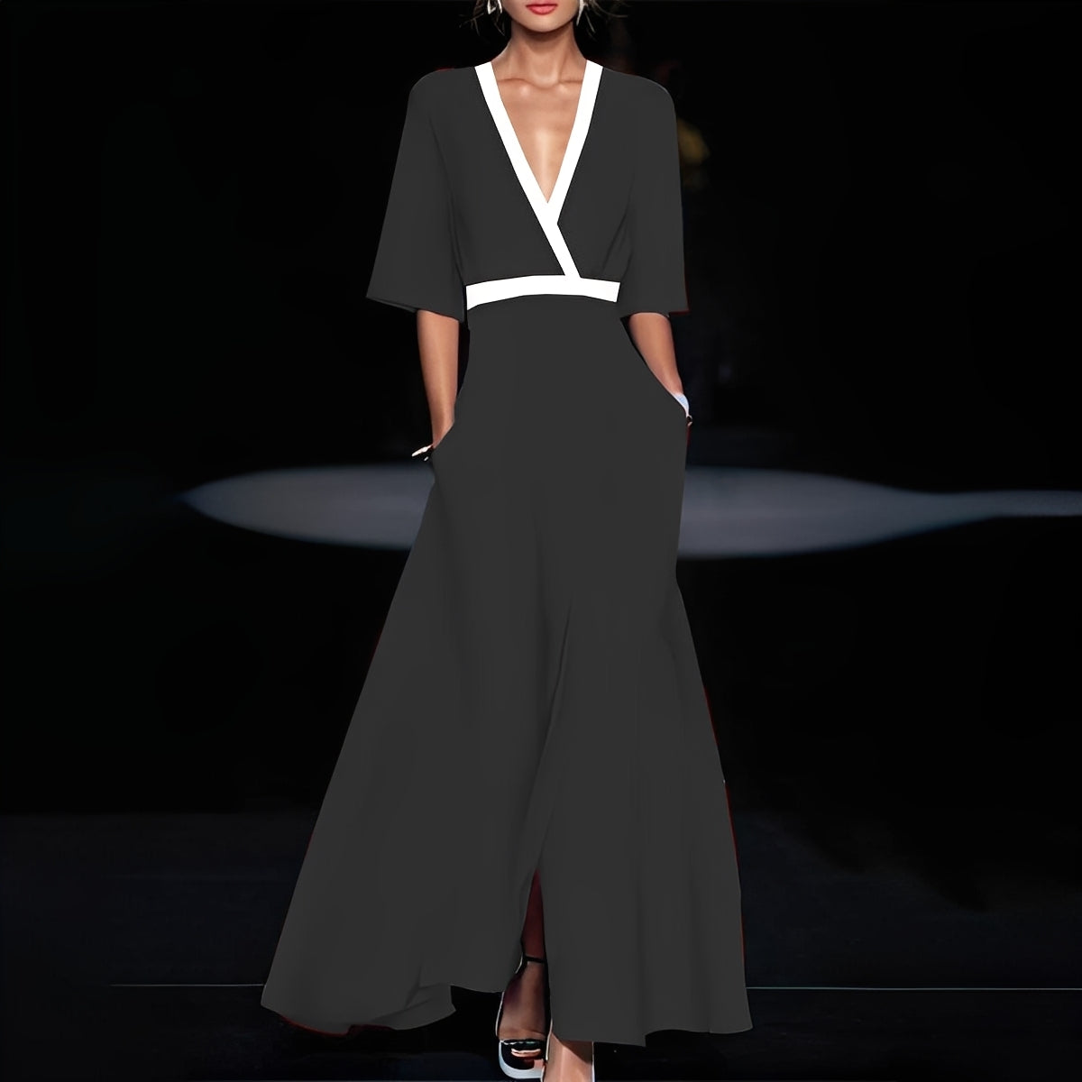 Débora - Suknia długa elegancka w kwiatowy wzór dla kobiet