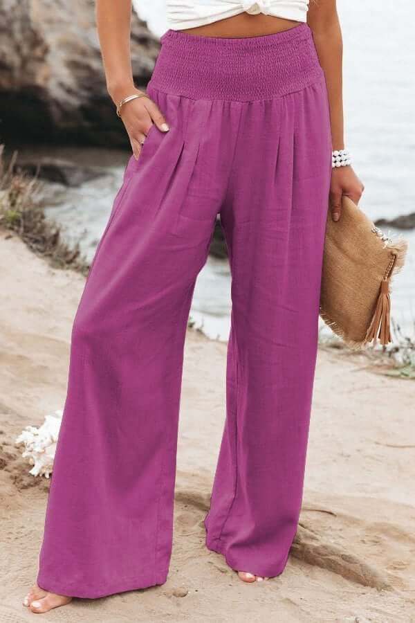 Quinley - Lniane spodnie z stretch