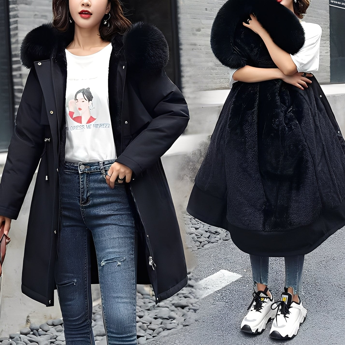 Evette - Stylowy, ciepły, pikowany płaszcz z kapturem dla kobiet