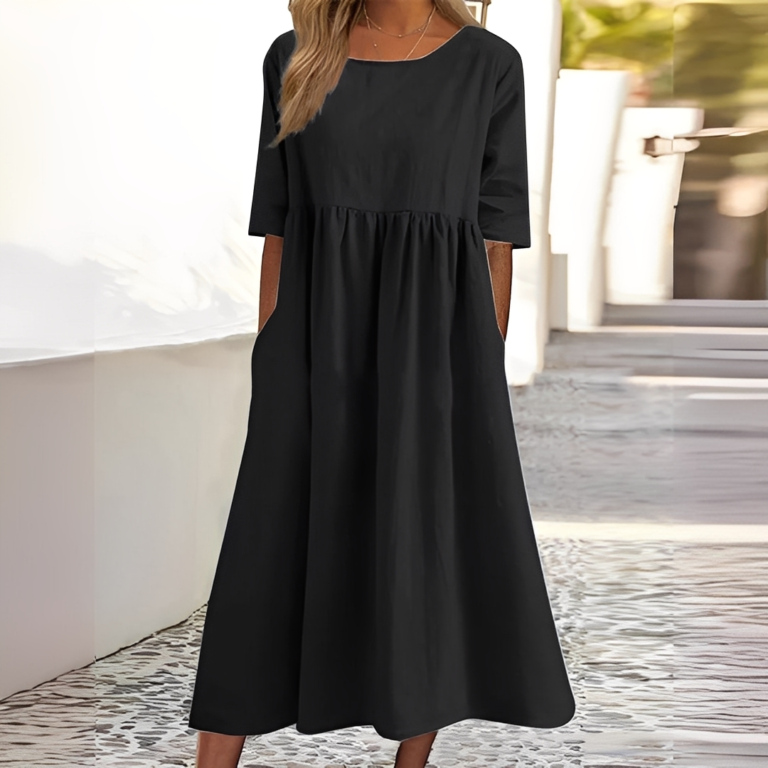 Sylvette - Sukienka damska z bawełny z okrągłym dekoltem