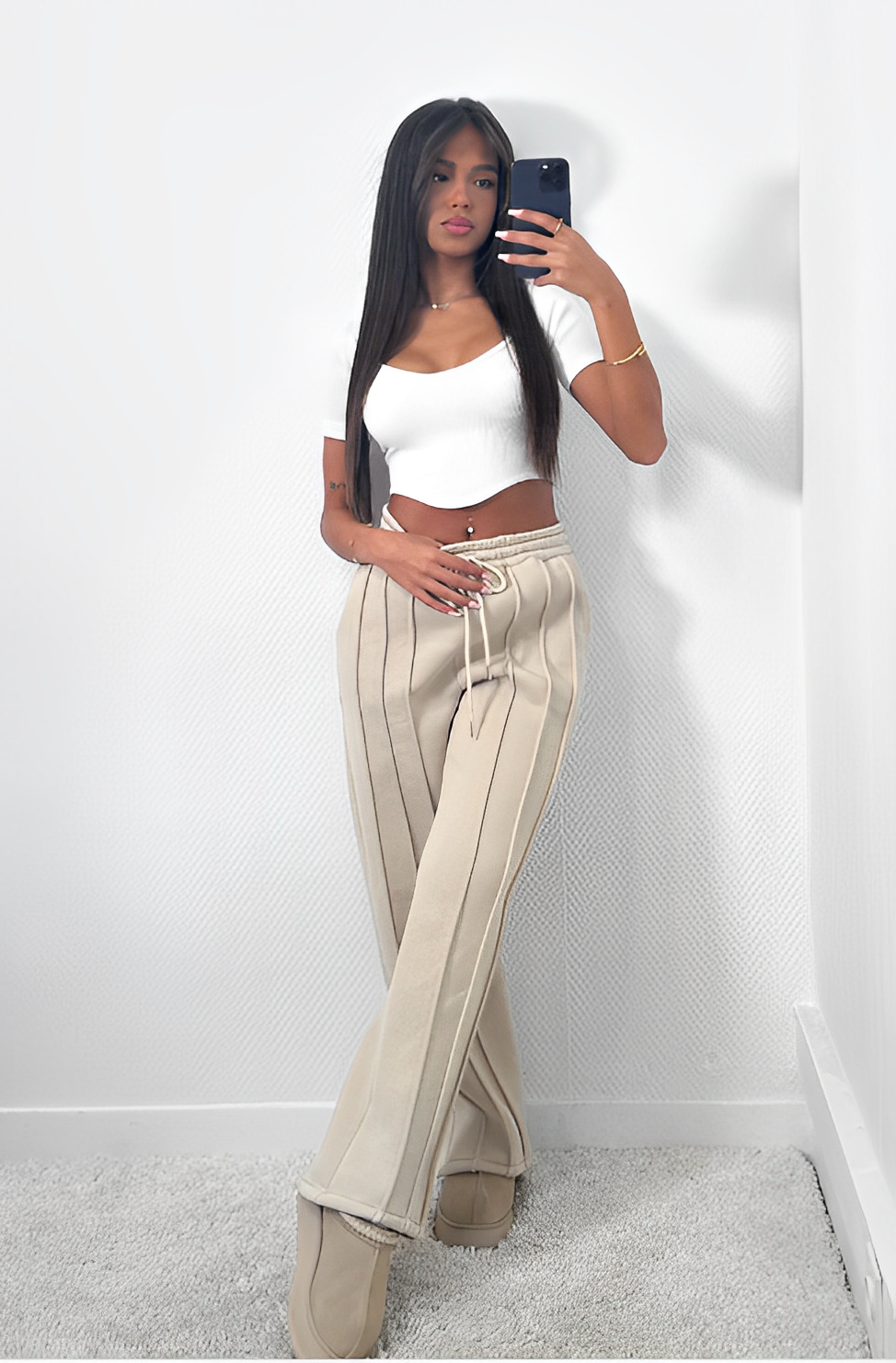 Deluxe - Damskie bawełniane spodnie sportowe baggy w paski