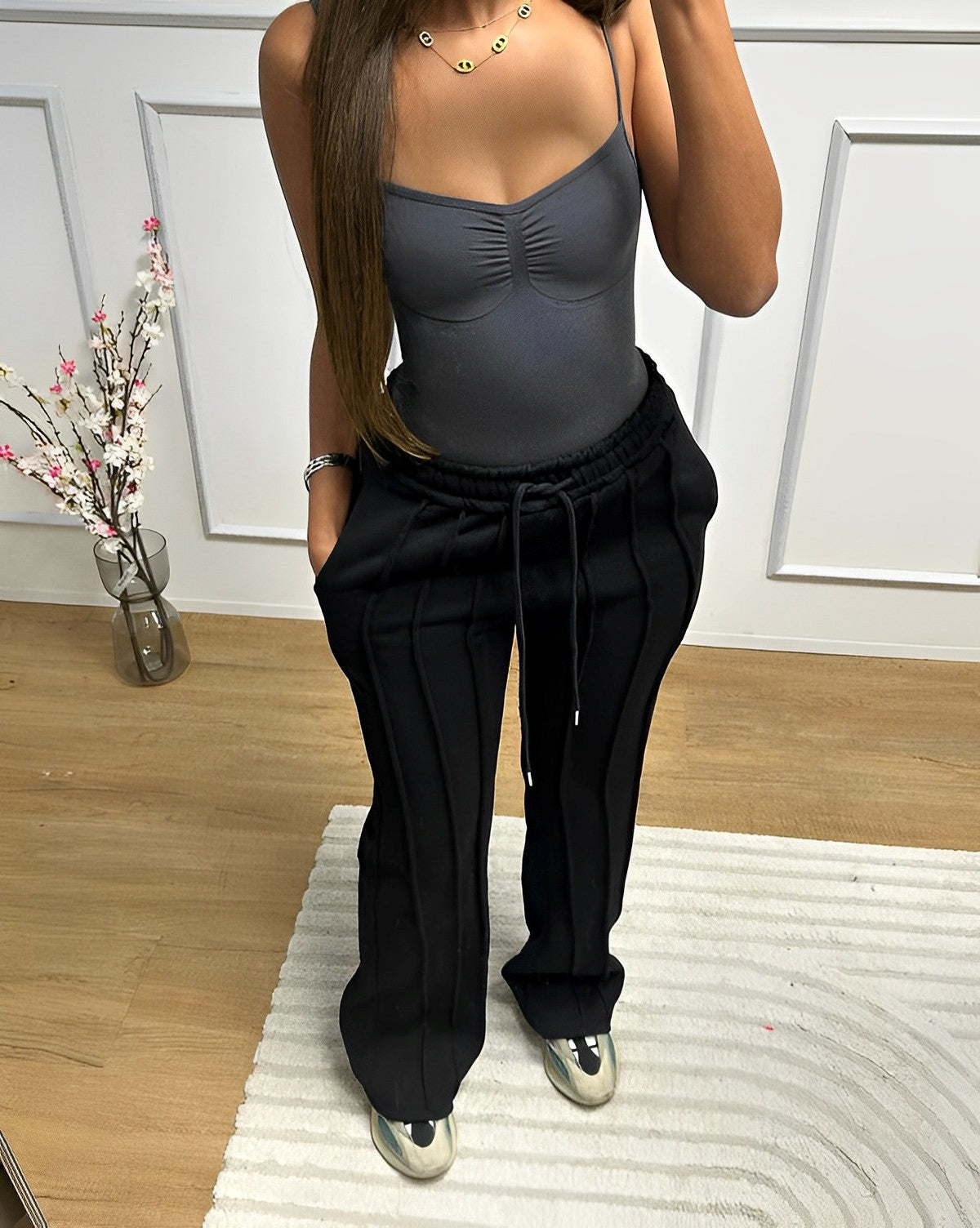 Deluxe - Damskie bawełniane spodnie sportowe baggy w paski