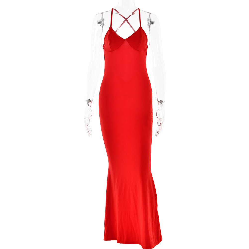 Kolleen - Elegancka długa sukienka z odkrytymi plecami