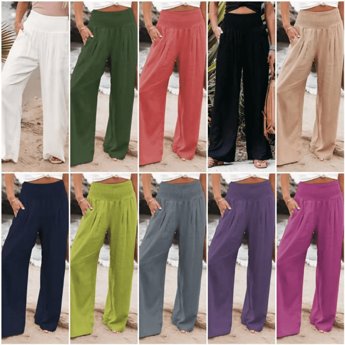 Quinley - Lniane spodnie z stretch