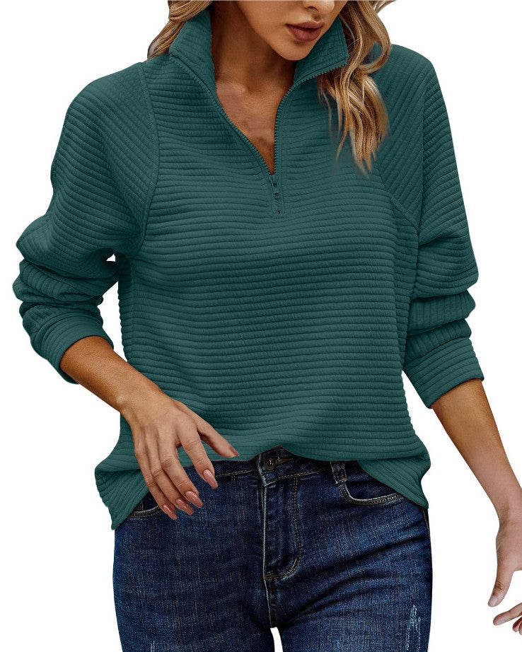 Zinnia - Prążkowany sweter z zamkiem dla kobiet