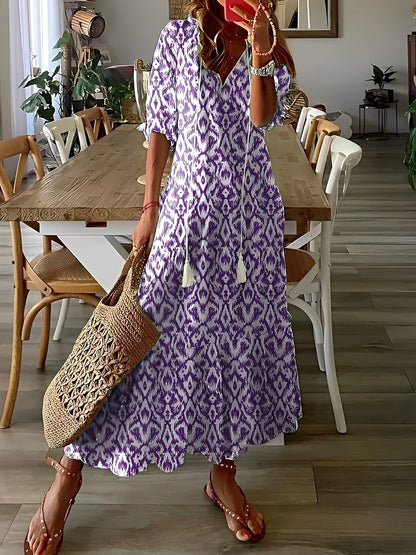 Domitille - Sukienka elegancka z dekoltem V luźna dla kobiet