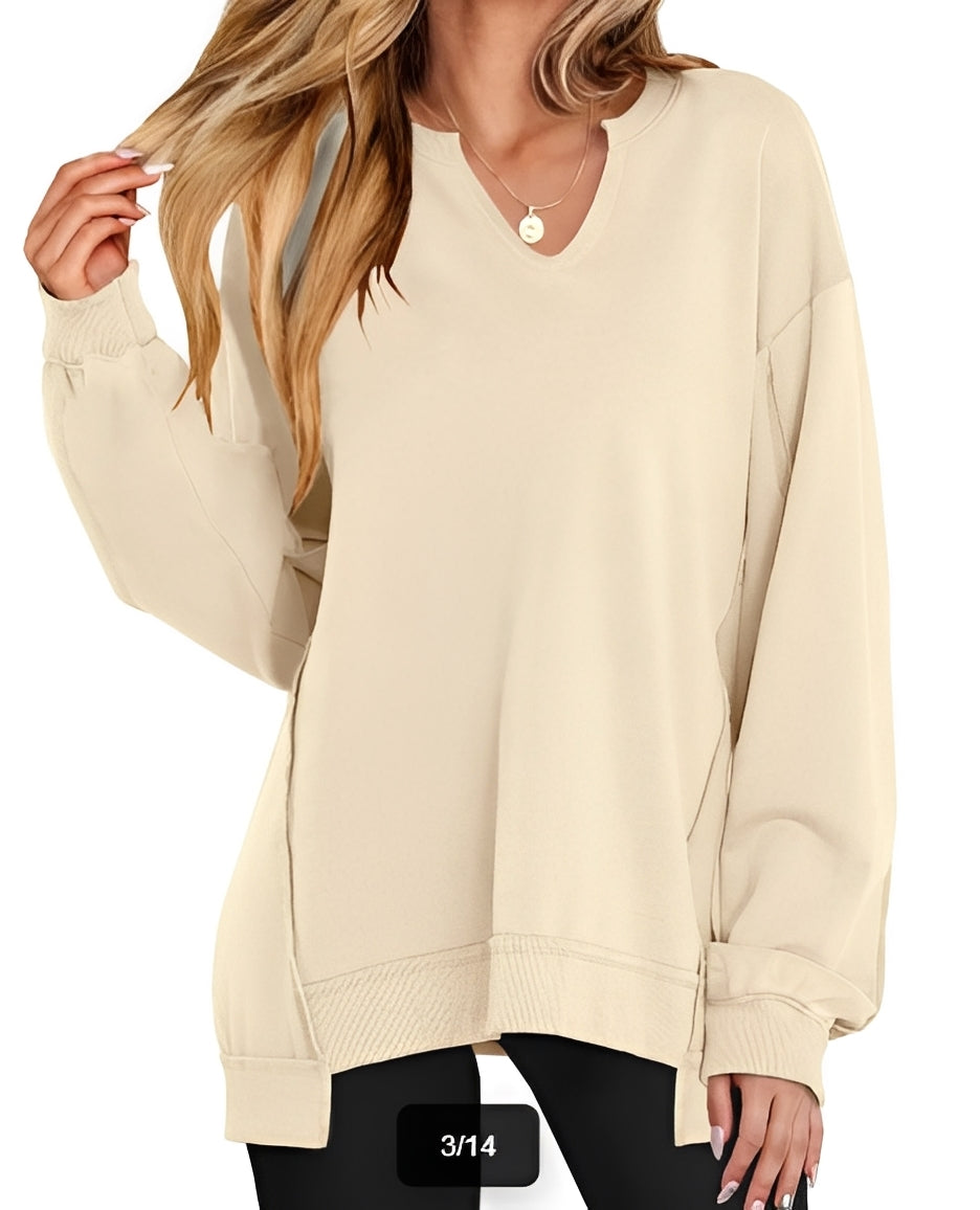 Maggie - Swobodny pasiasty sweter z dekoltem V dla kobiet