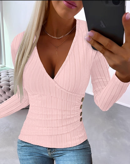 Annie - Luźny sweterek w paski z dekoltem V dla kobiet