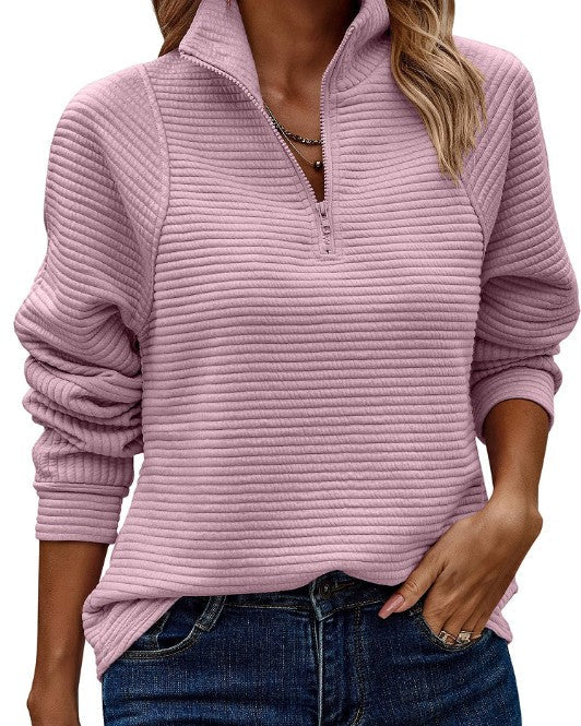 Zinnia - Prążkowany sweter z zamkiem dla kobiet
