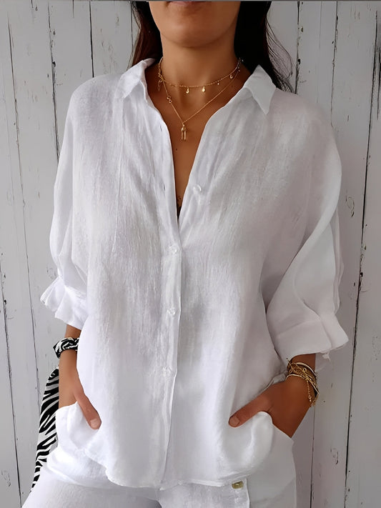 Griselda - Luźna koszula z bawełny i lnu dla kobiet