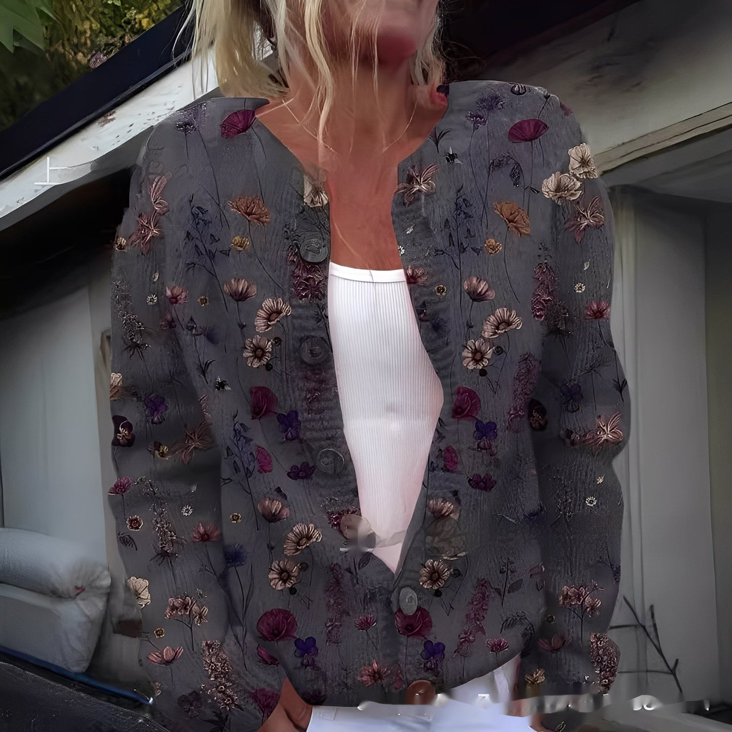 Wilda - Stylowy, ciepły kardigan z kwiatowym wzorem dla kobiet