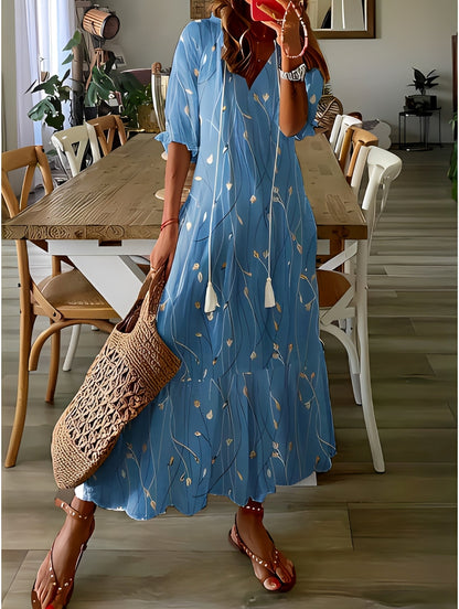 Domitille - Sukienka elegancka z dekoltem V luźna dla kobiet