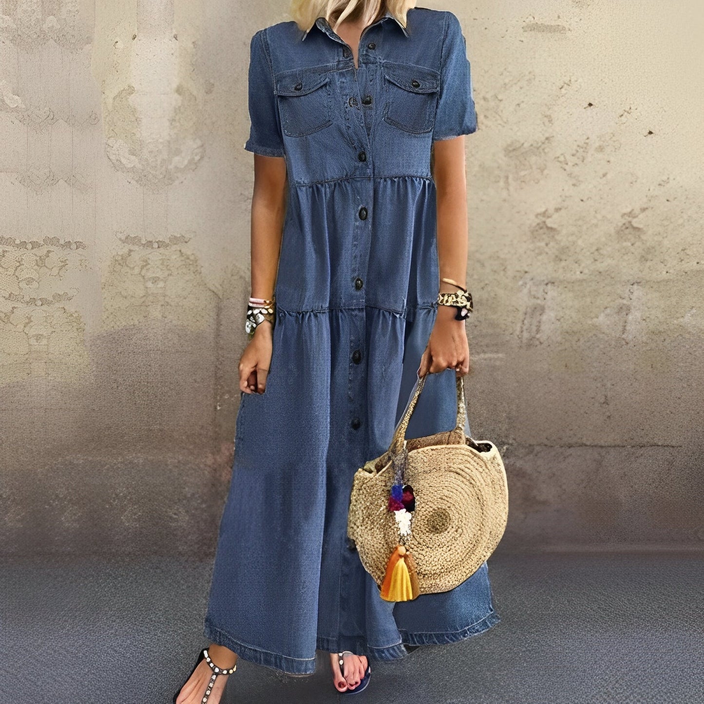 Calanthe - Dżinsowa sukienka maxi w stylu boho