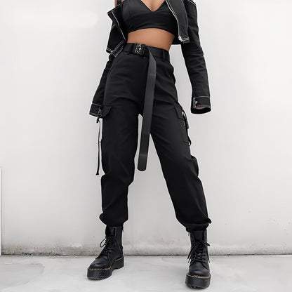 Clotilde - Damskie spodnie cargo z elastycznym, wysokim stanem