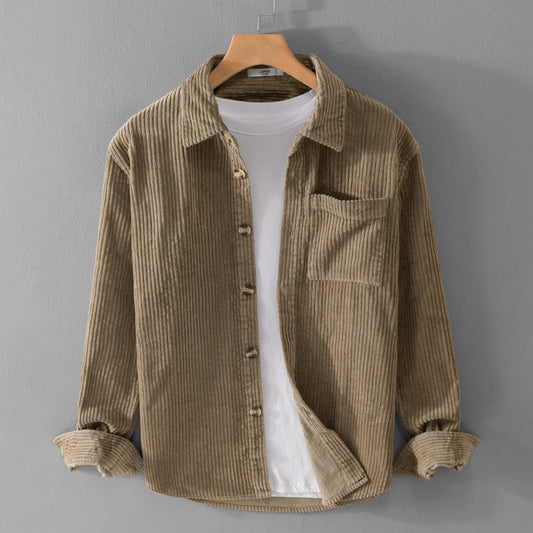 Ronald - Prosta koszula sztruksowa z kieszenią dla mężczyzn