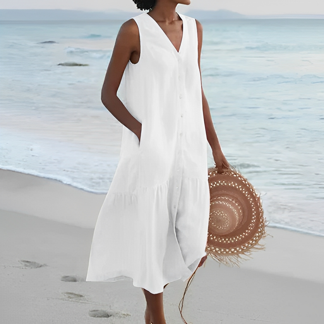 Sabryna - Prosta lniana sukienka na lato