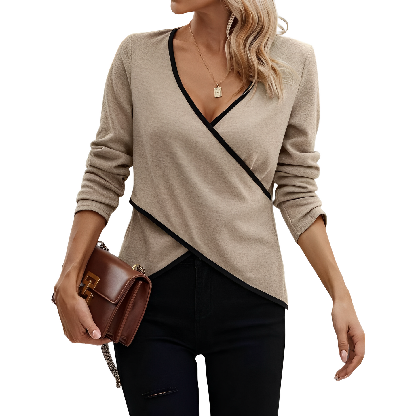 Rachel - Stylowa bluzka z długim rękawem z dekoltem V dla kobiet