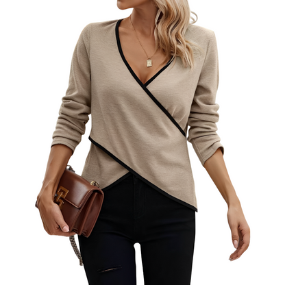 Rachel - Stylowa bluzka z długim rękawem z dekoltem V dla kobiet