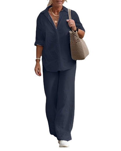 Earleen - Wygodny dwuczęściowy garnitur z lnu dla kobiet