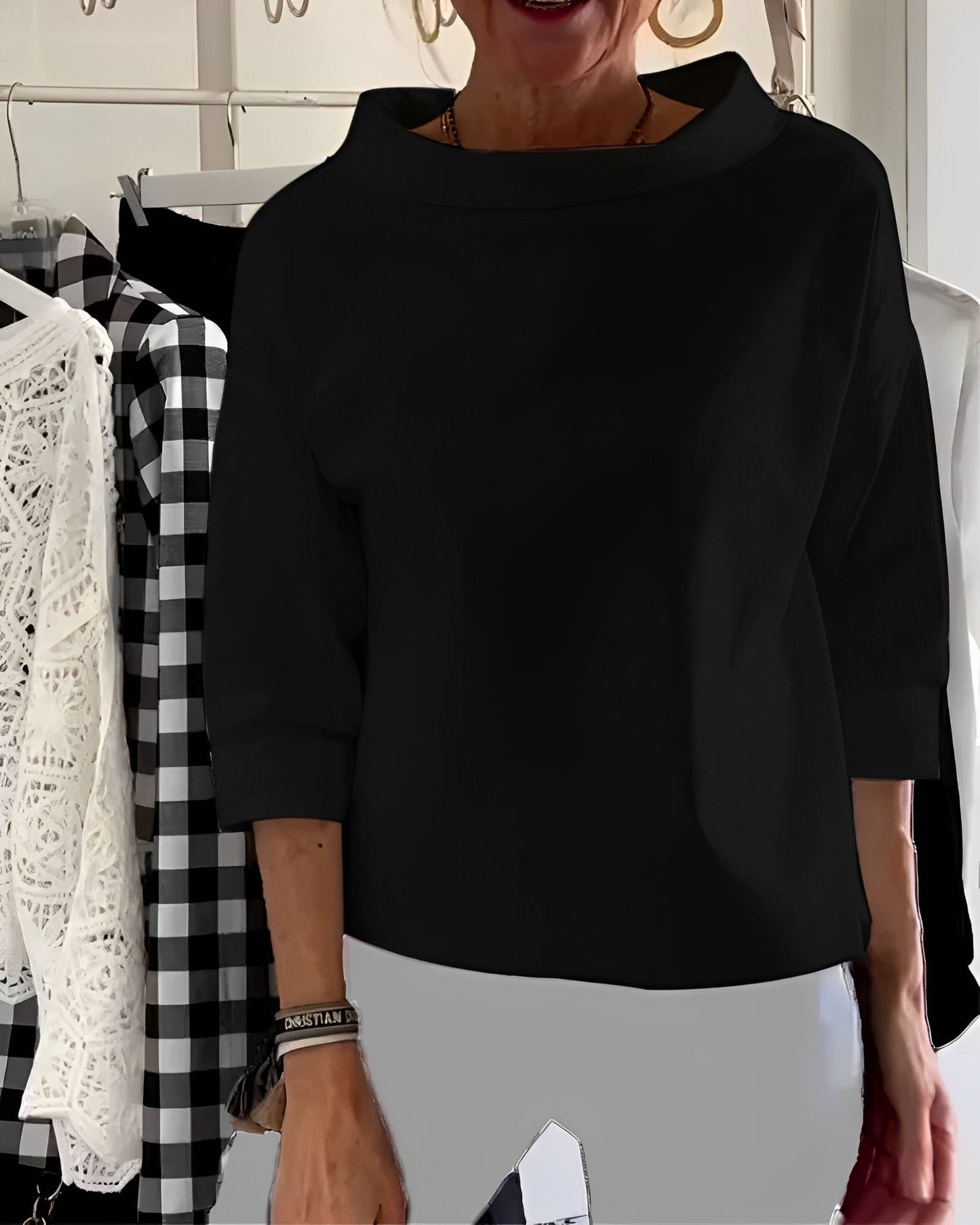 Orinda - Elegancki top damski z półkołnierzykiem