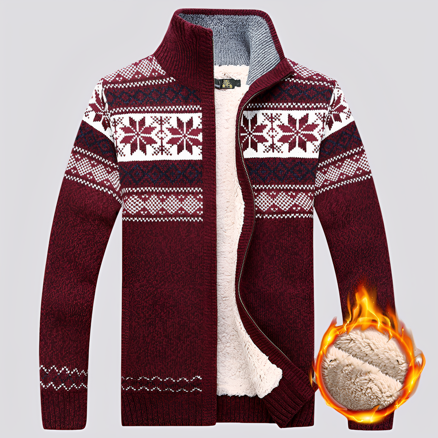 Charley - Sweter wełniany z podszewką Sherpa i zimowym wzorem dla mężczyzn