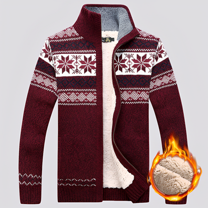 Charley - Sweter wełniany z podszewką Sherpa i zimowym wzorem dla mężczyzn