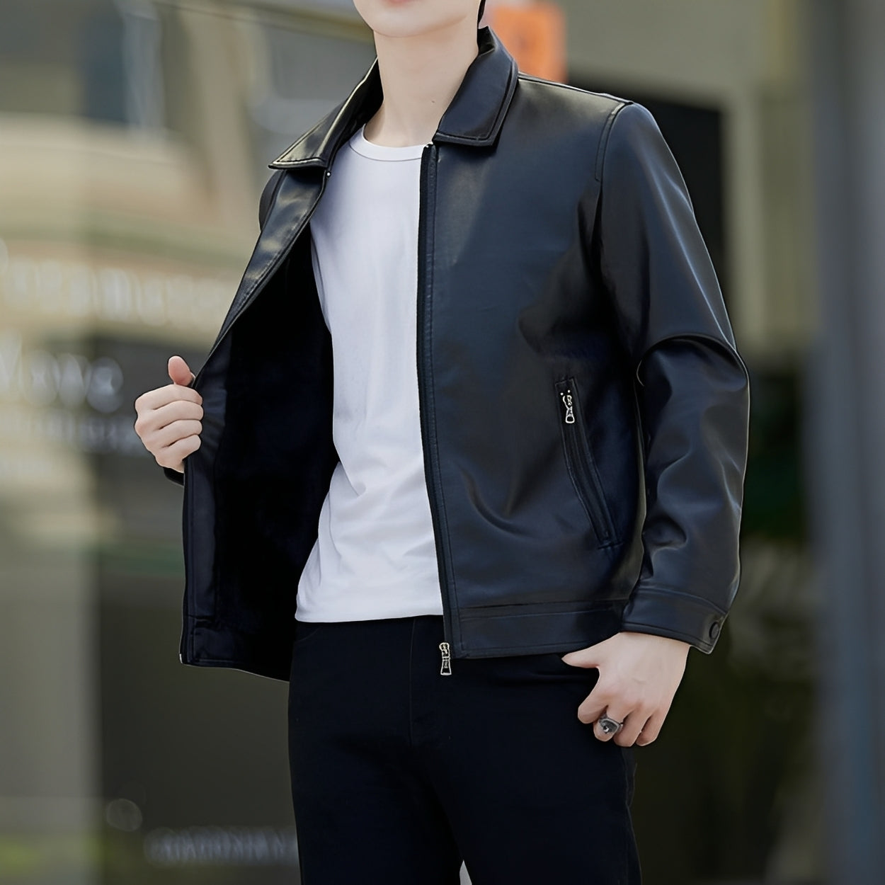 Ewan - Nowoczesna skórzana kurtka bomber dla mężczyzn