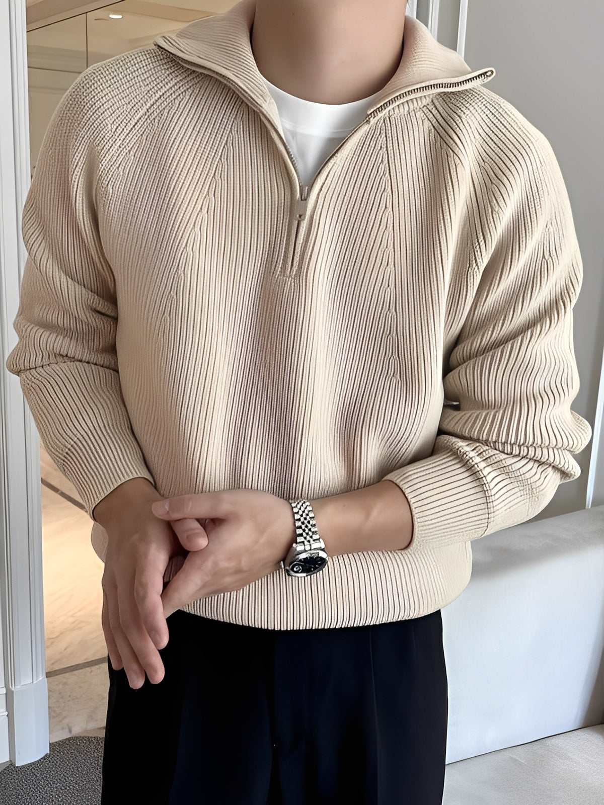 Lucas - Stylowy sweter z połowicznym zamkiem dla mężczyzn