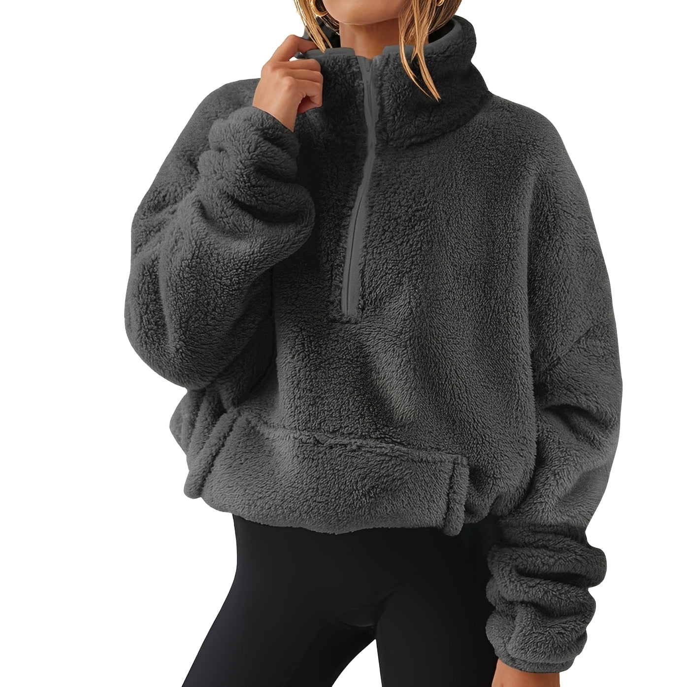 Tiffany - Ciepły aksamitny sweterek z połowicznym zamkiem dla kobiet