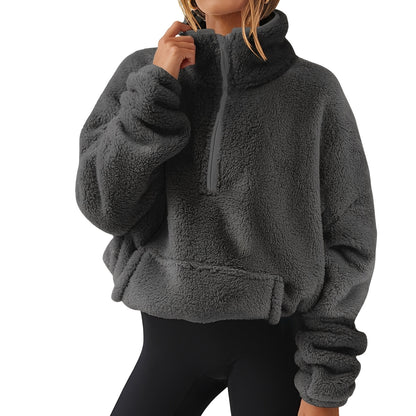 Tiffany - Ciepły aksamitny sweterek z połowicznym zamkiem dla kobiet