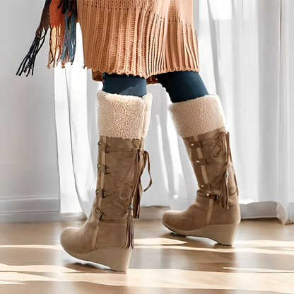 Maria - Stylowe, z futrem wyściełane klinowe buty dla kobiet