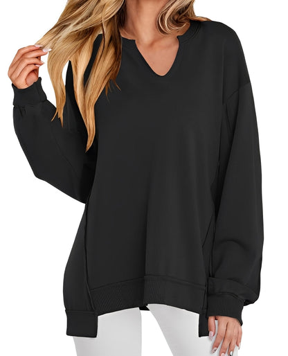 Maggie - Swobodny pasiasty sweter z dekoltem V dla kobiet