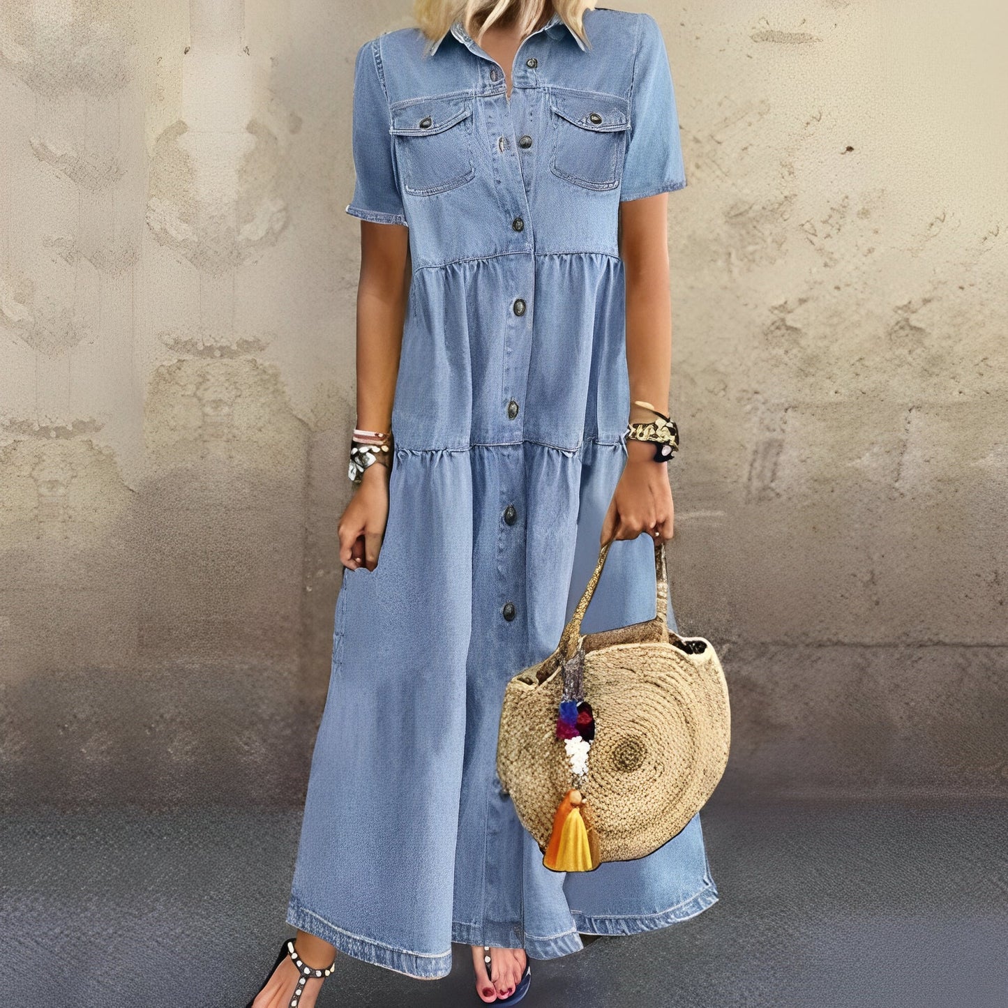 Calanthe - Dżinsowa sukienka maxi w stylu boho