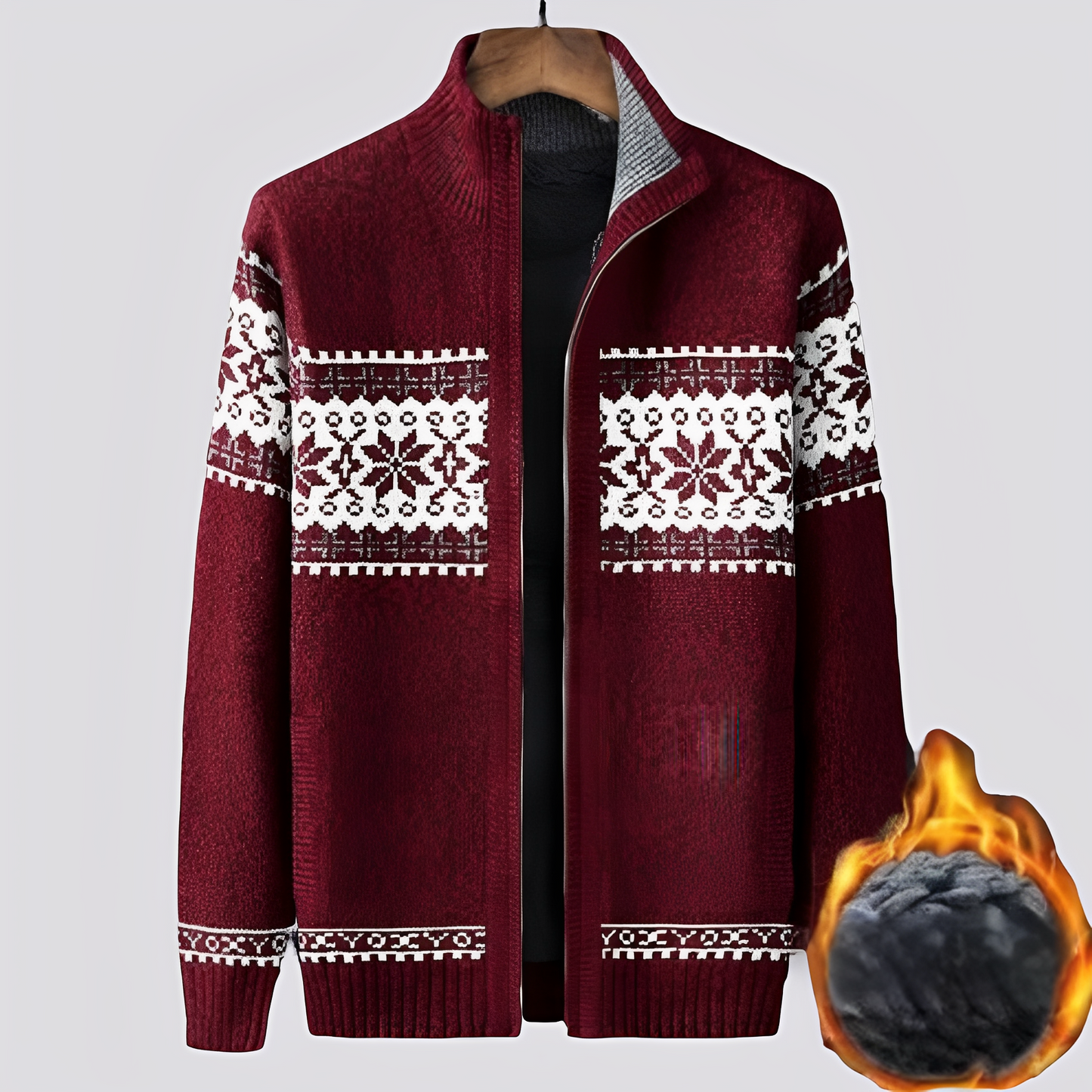 Charley - Sweter wełniany z podszewką Sherpa i zimowym wzorem dla mężczyzn