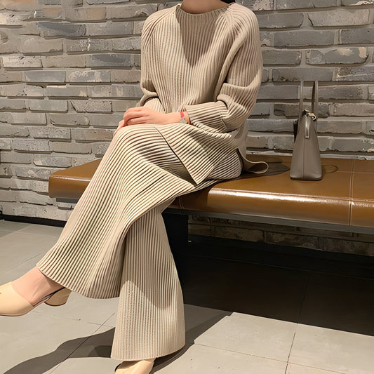 Christine - Luźno dziany zestaw sweter i spodnie dla kobiet