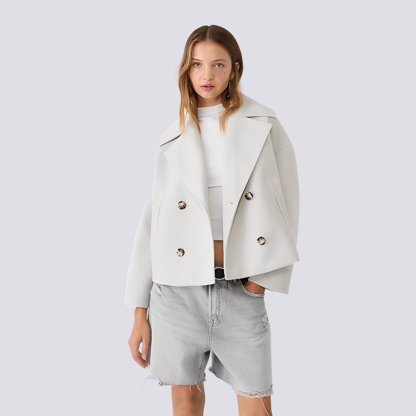 Bethney - Elegancka krótka kurtka wełniana z klasycznym kołnierzem dla kobiet